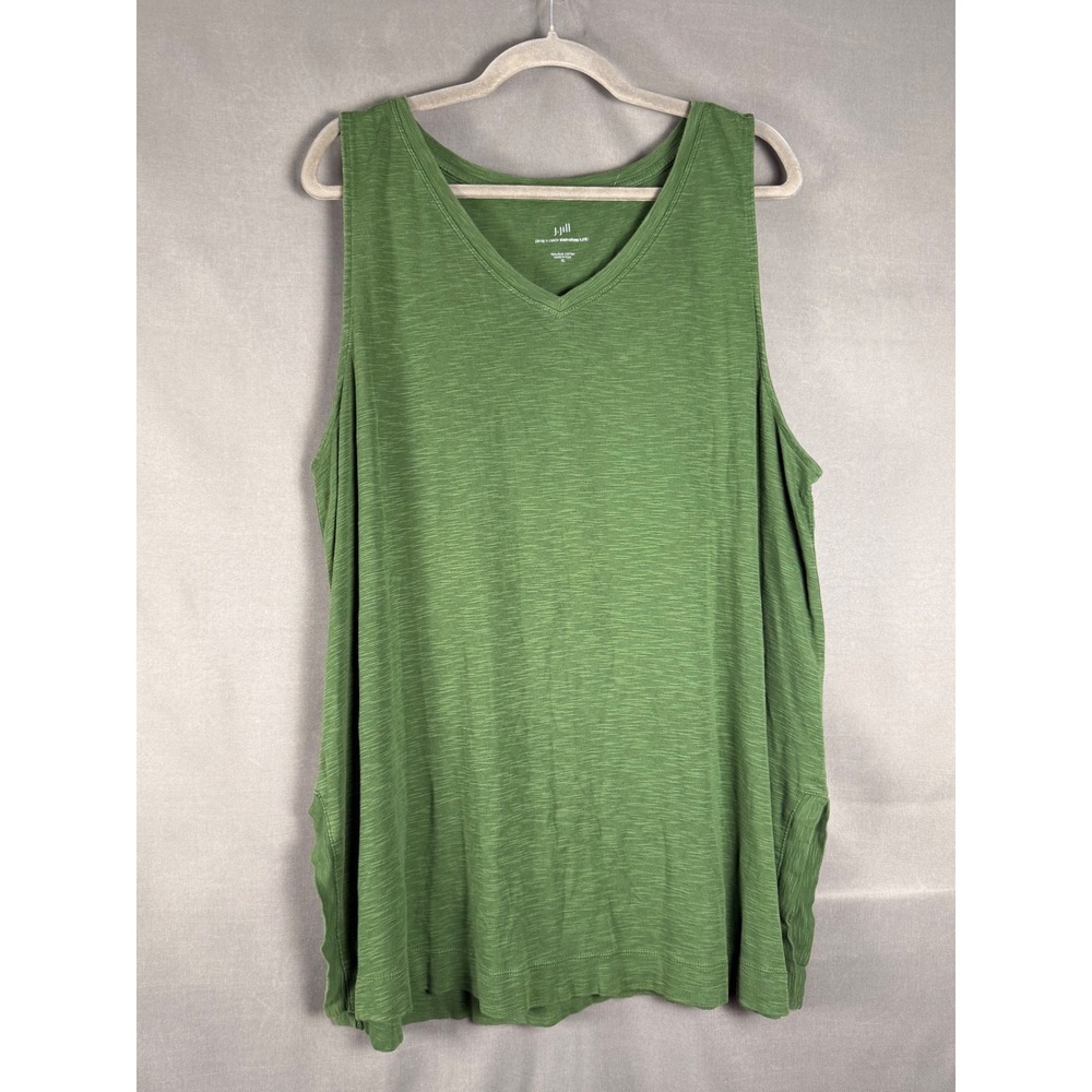 J. Jill Pima V-Neck Sleeveless Tunic Women XL Green Slub Knit Side Vent